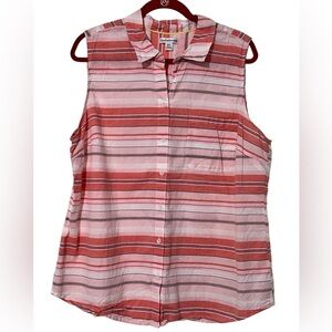 Croft & Barrow Sleeveless Button Down Shirt top pink white stripes size XXL‎